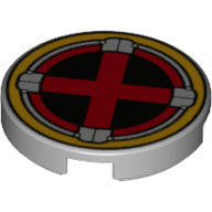 Visuel indicatif Rebrickable de Tuile ronde 2 x 2 avec motif imprimé rouge x, cercle jaune (symbole x-hommes) (Tile Round 2 x 2 with Red X, Yellow Circle (X-Men Symbol) Print)