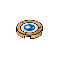 Visuel indicatif Rebrickable de Tuile ronde 2 x 2 avec œil de brickheadz bleu, or nacré bord motif imprimé (Tile Round 2 x 2 with Blue Brickheadz Eye, Pearl Gold Border Print)