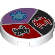 Visuel indicatif Rebrickable de Tuile ronde 2 x 2 avec l'araignée d'azur moyen sur le fond de lavande, araignée rouge sur le fond noir, araignée noire sur le motif imprimé de fond rouge (Tile Round 2 x 2 with Medium Azure Spider On Lavender Background, Red Spider on Black Background, Black Spider on Red Background Print)