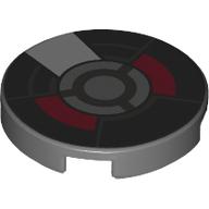 Visuel indicatif Rebrickable de Tuile ronde 2 x 2 avec cercle argenté, rouge foncé / motif imprimé Armure d'argent (Tile Round 2 x 2 with Silver Circle, Dark Red/Silver Armour Print)