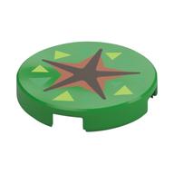 Visuel indicatif Rebrickable de Tuile ronde 2 x 2 avec étoile noire/nougats, triangles verts/calme (fossile) motif imprimé (Tile Round 2 x 2 with Black/Nougat Star, Green/Lime Triangles (Fossil Dig) Print)
