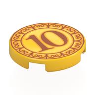Visuel indicatif Rebrickable de Tuile ronde 2 x 2 avec centime, motif imprimé rouge foncé '10' (Tile Round 2 x 2 with Dime, Dark Red '10' Print)
