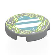Visuel indicatif Rebrickable de Tuile ronde 2 x 2 avec miroir, lignes enchantées de vert citron, motif imprimé étoiles blanches (Tile Round 2 x 2 with Mirror, Lime Enchanted Lines, White Stars Print)