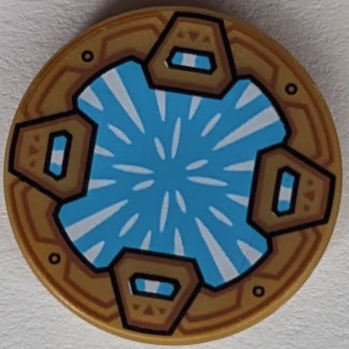 Visuel indicatif Rebrickable de Tuile ronde 2 x 2 avec cercle azur moyen, rayures blanches (portail d'énergie) motif imprimé (Tile Round 2 x 2 with Medium Azure Circle, White Stripes (Energy Portal) Print)