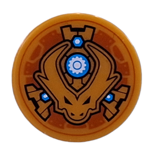 Visuel indicatif Rebrickable de Tuile ronde 2 x 2 avec tête de dragon, engrenage blanc en motif imprimé cercle azur foncé (Tile Round 2 x 2 with Dragon Head, White Gear in Dark Azure Circle Print)