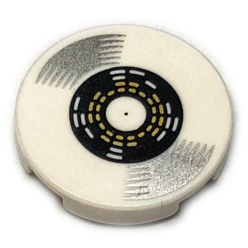 Visuel indicatif Rebrickable de Tuile ronde 2 x 2 avec vinyle argenté LP Record motif imprimé (Tile Round 2 x 2 with Silver Vinyl LP Record Print)