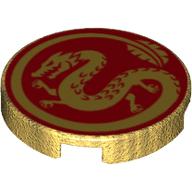 Visuel indicatif Rebrickable de Tuile ronde 2 x 2 avec Dragon d'or sur fond rouge imprimé (Tile Round 2 x 2 with Golden Dragon on Red Background Print)
