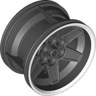 Visuel indicatif Rebrickable de Roue 56 x 34 Support de course Technic avec 6 trous d'épingle et bord de jante blanc imprimé (Wheel 56 x 34 Technic Racing Medium with 6 Pinholes and White Rim Edge Print)