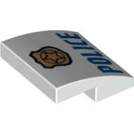 Visuel indicatif Rebrickable de Brique courbée 2 x 2 x 2/3 avec Badge et bleu 'POLICE' (Brick Curved 2 x 2 x 2/3 with Badge and Blue 'POLICE' Text Print)