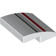 Visuel indicatif Rebrickable de Brique courbée 2 x 2 x 2/3 avec motif imprimé rouge, gris bleuté clair et rayures noires (Brick Curved 2 x 2 x 2/3 with Red, Light Bluish Gray and Black Stripes Print)