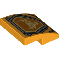 Visuel indicatif Rebrickable de Brique incurvée 2 x 2 x 2/3 avec emblème de bouclier gris avec motif imprimé taureau orange clair (Brick Curved 2 x 2 x 2/3 with Gray Shield Emblem with Bright Light Orange Bull Inset Print)