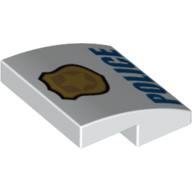 Visuel indicatif Rebrickable de Brique courbée 2 x 2 x 2/3 avec Badge et bleu 'POLICE' (Brick Curved 2 x 2 x 2/3 with Badge and Blue 'POLICE' Text Print)