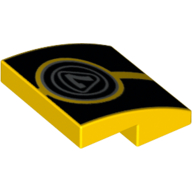 Visuel indicatif Rebrickable de Brique courbée 2 x 2 x 2/3 avec Argent '7' en Cercles sur motif imprimé rayures noires (Brick Curved 2 x 2 x 2/3 with Silver '7' in Circles over Black Stripes Print)