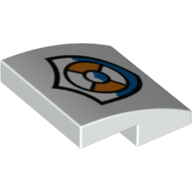 Visuel indicatif Rebrickable de Brique incurvée 2 x 2 x 2/3 avec logo de garde-côte avec des vagues bleues et un motif imprimé gilet de sauvetage (Brick Curved 2 x 2 x 2/3 with Coast Guard Logo with Blue Waves and Life Preserver Print)