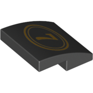 Visuel indicatif Rebrickable de Brique courbée 2 x 2 x 2/3 avec or '7' en double cercle motif imprimé (Brick Curved 2 x 2 x 2/3 with Gold '7' in Double Circle Print)
