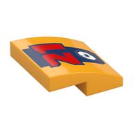 Visuel indicatif Rebrickable de Brique courbée 2 x 2 x 2/3 avec rouge '21', bande bleu foncé, octogone blanc avec motif imprimé éclair (Brick Curved 2 x 2 x 2/3 with Red '21', Dark Blue Stripe, White Octagon with Lightning Bolt Print)