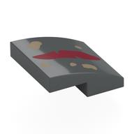 Visuel indicatif Rebrickable de Brique courbée 2 x 2 x 2/3 avec bande rouge foncé, motif imprimé beige foncé (Brick Curved 2 x 2 x 2/3 with Dark Red Stripe, Dark Tan Markings Print)