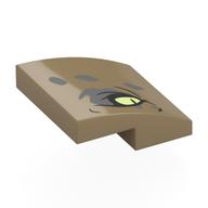 Visuel indicatif Rebrickable de Brique courbée 2 x 2 x 2/3 avec œil gauche vert jaunâtre avec fard à paupières gris foncé et motif imprimé Taches (Brick Curved 2 x 2 x 2/3 with Yellowish Green Left Eye with Dark Bluish Gray Eyeshadow and Spots Print)
