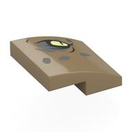 Visuel indicatif Rebrickable de Brique courbée 2 x 2 x 2/3 avec œil droit vert jaunâtre avec fard à paupières gris foncé et motif imprimé Taches (Brick Curved 2 x 2 x 2/3 with Yellowish Green Right Eye with Dark Bluish Gray Eyeshadow and Spots Print)