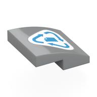Visuel indicatif Rebrickable de Brique courbée 2 x 2 x 2/3 avec moyen symbole de recyclage de papier azur sur fond blanc imprimé (Brick Curved 2 x 2 x 2/3 with Medium Azure Paper Recycling Symbol on White Background Print)