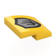 Visuel indicatif Rebrickable de Brique courbée 2 x 2 x 2/3 avec bouclier, Trident sur fond argenté motif imprimé (Brick Curved 2 x 2 x 2/3 with Shield, Trident on Silver Background Print)