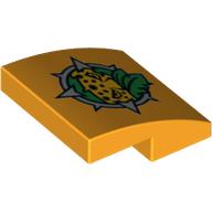 Visuel indicatif Rebrickable de Brique courbée 2 x 2 x 2/3 avec contour de boussole et yeux de léopard scrutant le motif imprimé de feuilles vertes (Brick Curved 2 x 2 x 2/3 with Compass Outline, and Leopard Eyes Peering Through Green Leaves Print)