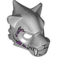 Masque Tigre avec crocs blancs, fourrure, patchs et points de suie violets (Mask Tiger with White Fangs, Fur, Purple Sinew Patches and Stitches Print)