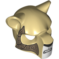 Masque félin avec nez noir, dents nues et plaques d'armure or orné motif imprimé (Mask Feline with Black Nose, Bared Teeth and Ornate Gold Armor Plates Print)