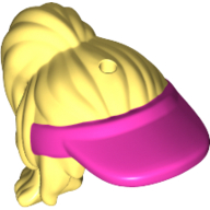 Cheveux longs avec queue de cheval, franges latérales et pare-soleil rose foncé [1 trou] (Hair Long with Ponytail, Side Bangs and Dark Pink Sun Visor [1 Hole])