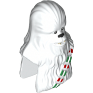 Tête de minifigurine spéciale, wookiee avec yeux et nez noirs et motif imprimé bracelet rouge et vert (Chewbacca) (Minifig Head Special, Wookiee with Black Eyes and Nose and Red and Green Strap Print (Chewbacca))