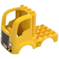 Visuel indicatif Rebrickable de Duplo camion de carrosserie 4 x 4 plat avec 4 tenons supérieurs - calandre et phares et rayures de danger motif imprimé (Duplo Car Body Truck 4 x 4 Flatbed with 4 Top Studs - Grille and Headlights and Hazard Stripes Print)
