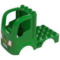 Visuel indicatif Rebrickable de Duplo camion de carrosserie de voiture 4 x 4 plat avec 4 tenons supérieurs - plaque d'immatriculation, phares et rayures de danger motif imprimé (Duplo Car Body Truck 4 x 4 Flatbed with 4 Top Studs - License Plate, Headlights, and Hazard Stripes Print)