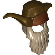 Cheveux et chapeau, touffu avec barbe longue avec blanc aux temples et chapeau avec 3 rabats motif imprimé (radagast) (Hair and Hat, Bushy with Beard Long with White at Temples and Hat with 3 Flaps Print (Radagast))