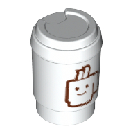 Visuel indicatif Rebrickable de Tasse d'équipement avec couvercle et minifigurine sourire motif imprimé (Equipment Cup with Take Out Lid and Minifig Smile Print)