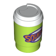 Visuel indicatif Rebrickable de Tasse d'équipement avec couvercle à emporter et motif imprimé 'SQUISHEE' violet foncé et orange (Equipment Cup with Take Out Lid and Dark Purple and Orange 'SQUISHEE' Print)