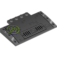 Visuel indicatif Rebrickable de Brique courbée 5 x 8 x 2/3 avec grille d'égout et rivets et motif imprimé cercle vert citron et violet foncé (Brick Curved 5 x 8 x 2/3 with Sewer Grate and Rivets and Lime and Dark Purple Circle Print)