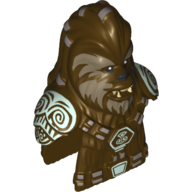 Tête de minifigurine spéciale, wookiee avec la fourrure de visage beige foncé, les dents et les ornements de cheveux argentés motif imprimé (en chef bâché) (Minifig Head Special, Wookiee with Dark Tan Face Fur, Teeth and Silver Hair Ornaments Print (Chief Tarfful))