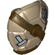 Carapace de tortue minifigurine avec tenon avec ceinture horizontale et diagonale marron foncé avec les mots 'Mikey was Here!' et motifs imprimés de taches argentées (Minifig Neckwear Turtle Shell with Stud with Dark Brown Horizontal and Diagonal Belt with Words 'Mikey was Here!' and Silver Patches Print)