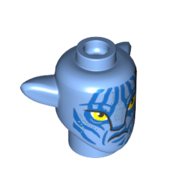 Tête de minifigurine Spécial Alien Na'vi avec yeux jaunes, Marquages bleus, motif imprimé en colère (Minifig Head Special Alien Na'vi with Yellow Eyes, Blue Markings, Angry Print)