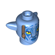 Tête de minifigurine spéciale alien na'vi avec des yeux jaunes, des marques bleues, des tresses de nougat moyen motif imprimé (Minifig Head Special Alien Na'vi with Yellow Eyes, Blue Markings, Medium Nougat Braids Print)