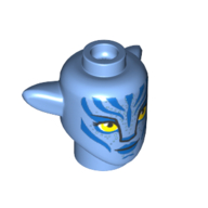 Tête de minifigurine Spécial Alien Na'vi avec Yeux Jaunes, Marquages Bleus, Lèvres Bleues Sourire imprimé (Minifig Head Special Alien Na'vi with Yellow Eyes, Blue Markings, Blue Lips Smile Print)