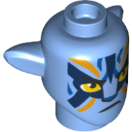 Tête de minifigurine Spécial Alien Na'vi avec yeux jaunes, bleu foncé / orange clair Marquages, motif imprimé en colère (Minifig Head Special Alien Na'vi with Yellow Eyes, Dark Blue/Bright Light Orange Markings, Angry Print)
