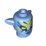 Tête de minifigurine spéciale alien na'vi avec des yeux jaunes, bleu/bleu foncé/jaune néon marquages, motif : lèvres bleues (Minifig Head Special Alien Na'vi with Yellow Eyes, Blue/Dark Blue/Neon Yellow Markings, Blue Lips Print)