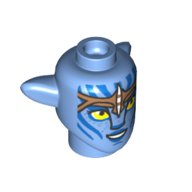 Tête de minifigurine spéciale alien na'vi avec des yeux jaunes, des marques bleues et des taches de rousseur, nougat bandeau motif imprimé (Minifig Head Special Alien Na'vi with Yellow Eyes, Blue Markings and Freckles, Nougat Headband Print)