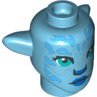 Tête de minifigurine spéciale alien na'vi avec des yeux turquoise foncés, des marques azur foncé, motif : lèvres azur foncé (Minifig Head Special Alien Na'vi with Dark Turquoise Eyes, Dark Azure Markings, Dark Azure Lips Print)