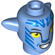 Tête de minifigurine Spécial Alien Na'vi avec yeux jaunes, bleu foncé Marquages motif imprimé (Minifig Head Special Alien Na'vi with Yellow Eyes, Dark Blue Markings Print)