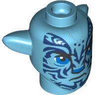 Tête de minifigurine Alien spécial Na'vi avec yeux bleus, Marquages bleus foncés, en colère (Minifig Head Special Alien Na'vi with Blue Eyes, Dark Blue Markings, Angry)