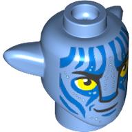 Tête de minifigurine Na'vi Alien spécial avec yeux jaunes, Marquages orange clair bleu foncé / brillant, motif imprimé moyen (Minifig Head Special Alien Na'vi with Yellow Eyes, Dark Blue/Bright Light Orange Markings, Mean Print)