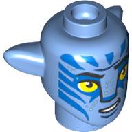 Tête de minifigurine spéciale alien na'vi avec des yeux jaunes, des marques bleues, motif : sourire bouche ouverte (Minifig Head Special Alien Na'vi with Yellow Eyes, Blue Markings, Open Mouth Smile Print)