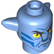 Tête de minifigurine Spécial Alien Na'vi avec yeux jaunes, Marquages bleus, motif : en colère (Minifig Head Special Alien Na'vi with Yellow Eyes, Blue Markings, Angry Print)